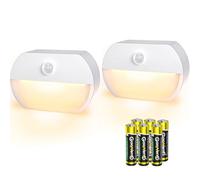 sununiny LED Motion Sensor Night Light,Battery Powered Auto/ON/Off Stair Sensor Lights Lamps with Batteries, Motion Night Lights for Stair,Toilet, Hallway, Bathroom, Kitchen,2 Pack