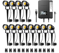 SUNVIE 12 Pack Low Voltage Landscape Lights with 300W Transformer 12-24V LED Landscape Lighting Kit 3000K Waterproof Aluminum Landscape Spotlights with Wire Connectors for House Yard Tree Garden
