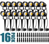 SUNVIE 12W Low Voltage Landscape Lighting Landscaping Lights with Connectors Outdoor LED Landscape Light 3000K Waterproof Tree Flag Lights Low Voltage Lighting with Stand for Garden Yard Path, 16 Pack