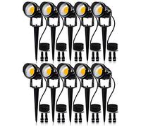 SUNVIE 12W Low Voltage LED Landscape Lights with Connectors, Outdoor 12V Super Warm White (900LM) Waterproof Garden Pathway Lights Wall Tree Flag Spotlights with Spike Stand (10 Pack with Connector)