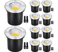SUNVIE Low Voltage Landscape Well Lights with Wire Connectors, 12W LED, IP67 Waterproof Outdoor In-Ground Garden Lights 12V-24V Warm White for Pathway Driveway Deck (10 Pack & Connectors)