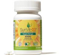 SunVit-D3 Vegan Vitamin D3 400 IU Tablets, Plant-Based Lichen Cholecalciferol for Strong Bones, Teeth, Muscle and Immune Support, One a Day, Made in the UK, 60 Vegan Tablets (2 Month Supply)