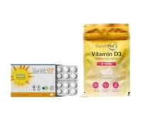 SunVit-D3 Vitamin D 2000 IU & 1000 IU Tablets Bundle | Supports Bone, Teeth, Muscle & Immune Health | High Strength D3 | Dairy & Gluten Free | Made in UK, GMP Approved (28 & 90 Tablets)