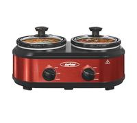 Sunvivi Double Slow Cooker,2 Pot Small Mini Crock Buffet Servers and Warmer,Dual Pot Oval Manual Slow Cooker with Adjustable Temp Removable Ceramic Pot,Stainless Steel, Total 2 * 1.25 Quarts Red