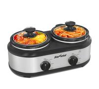 Sunvivi Dual Pot Slow Cooker, 2 Pot Small Mini Crock Buffet Server and Warmer 2 * 1.25 Quarts silver