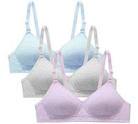 Sunvivid 3 Pack Teen Girl’s Bra Cotton Puberty Wire Free Underwear with Adjustable Strap Training Bralette for 12-18 Years Girls and Women