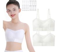 Sunvivid Girls Strapless Bandeau Bra 2 Pack Dance Ballet Bras Seamless Underwear with Removable Bust Pads and Replace Straps Bralettes for Teen 10-12 Years