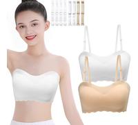 Sunvivid Girls Strapless Bandeau Bra 2 Pack Seamless Underwear Dance Ballet Bralette with Replace Straps Bralettes for Teen 10-18 Years