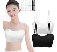 Sunvivid Girls Strapless Bandeau Bra 2 Pack Seamless Underwear Dance Ballet Bralette with Replace Straps Bralettes for Teen 10-18 Years