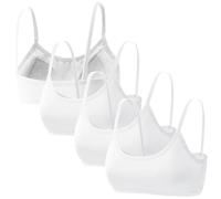 Sunvivid Teen Girls Sports Bras Cotton Wireless Underwear with All-in-one Pads Seamless Training Bralettes Puberty Adolescente Strappy Top Camisole for 8-16, Pack 4