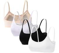 Sunvivid Teen Girls Sports Bras Cotton Wireless Underwear with All-in-one Pads Seamless Training Bralettes Puberty Adolescente Strappy Top Camisole for 8-16, Pack 4