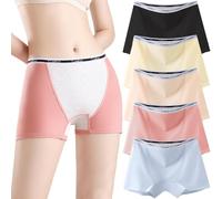 Sunvivid Womens Boxer Shorts Cotton Menstrual Period Panties Boyshort Leak-proof Postpartum Underwear Ladies Stretch Mid Rise Safety Underpants for Under Dresses 5 Pack Multicolor