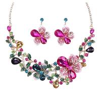 Sunvy Noble Diamond Crystal Flower Chain Choker Collar Necklace Earrings Jewelry Set, Matching Necklace and Earrings