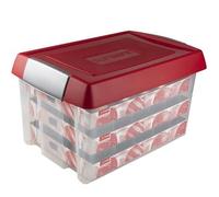 Sunware Nesta Christmas Box 60 L with Raised Lid and Trays for 60 Christmas Baubles Diameter 70-80 mm Transparent / Red