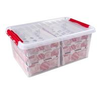 Sunware Q-Line Christmas Box - 45 L with Trays for 98 Christmas Baubles - Transparent/Red