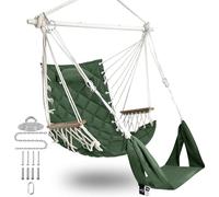SUNWAY Hammock Swing Chair with Adjustable Footrest & Headrest-Quilted Fabric&Steel Spreader Bar;350lbs Capacity;Hanging Chair with Wooden Armrests for Porch/Garden;3;Hardware kit Included;Green