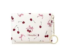 Sunwel Fashion Cute Coquette Bow Wallet with Key-chain Aesthetic Card Holder ID Window for Women Girls, 367CREAM, Coquette