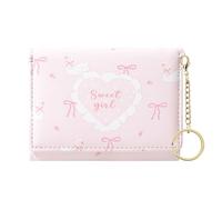 Sunwel Fashion Cute Coquette Bow Wallet with Key-chain Aesthetic Card Holder ID Window for Women Girls, 393PINK, Coquette