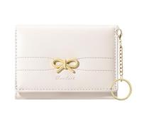 Sunwel Fashion Cute Coquette Bow Wallet with Key-chain Aesthetic Card Holder ID Window for Women Girls, CREAM, Coquette