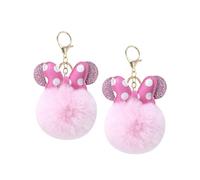 Sunwel Fashion Cute Pom Pom Ball Keychain- Mouse Ears & Polka-dot Bow Fluffy 2 Pack Fur Ball Keyring Charm for Handbag Backpack (Pink/Pink), Pink/Pink, S