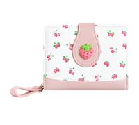Sunwel Fashion Cutest Fruit Prints Wallet Card Slots Small Wallet with Zipper Coin Pouch Wallet for Women Girls, PINK STRAWBERRY, Simple