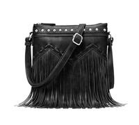 Sunwel Fashion Fringe Crossbody Bag with Rivets Western Purse Vegan Leather Tassel Shoulder Crossbody Bag for Women, Black