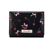 Sunwel Fashion Girls Cute Cherry Print Coquette Bow Wallet Small Wallet Card Holder ID Window for Women, Black, Small, Trifold
