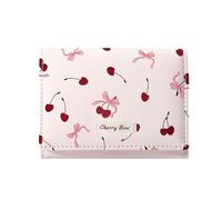 Sunwel Fashion Girls Cute Cherry Print Coquette Bow Wallet Small Wallet Card Holder ID Window for Women, PINK, Trifold