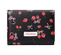 Sunwel Fashion Girls Cute Cherry Print Coquette Bow Wallet Small Wallet Card Holder ID Window for Women, STRAWBERRY BLACK, Coquette