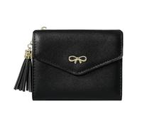 Sunwel Fashion Girls Wallet Cute Coquette Bow Small Zipper Coin Wallet Aesthetic Card Holder ID Window with Tassel Charm for Women, BLACK, Coquette