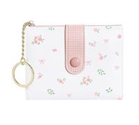 Sunwel Fashion Rose Bow Print Wallet Small Bifold Wallet with Zipper Coin Purse Card Holder ID Window for Women Girls, PINK, S, Coquette