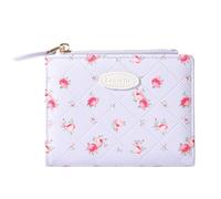 Sunwel Fashion Rose Prints Wallet Small Bifold Wallet with Zipper Coin Pouch Card Slots ID Window for Women Girls, PURPLE, S