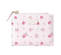 Sunwel Fashion Rose Prints Wallet Small Bifold Wallet with Zipper Coin Pouch Card Slots ID Window for Women Girls, PINK, S, Coquette