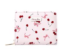 Sunwel Fashion Women Cute Print Wallets with Credit Card Slots ID Window & Zipper Coin Pouch, CHERRY BOW PINK