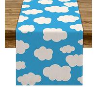 Sunwer Blue Sky White Cloud Table Runner Toy Story Themed Birthday Party Decoration Boy Girl Baby Shower Party Supply Home Kitchen Dining Room Decor