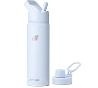 SUNWILL Metal Water Bottle with Straw Stainless Steel, 650ml Insulated Leakproof Thermal Flask with 2 Lids for Cold and Hot Drink, Running, Sports, Gym, Travel, Iceberg