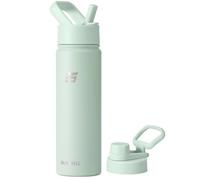 SUNWILL Metal Water Bottle with Straw Stainless Steel, 650ml Insulated Leakproof Thermal Flask with 2 Lids for Cold and Hot Drink, Running, Sports, Gym, Travel, Matcha Cream