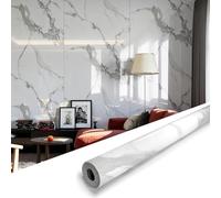 sunwings Marble Peel and Stick Waterproof Wall Paneling Roll, 120cm x 300cm Carrara White Glossy Finish Self-Adhesive Backsplash Tile Vinyl Wall Panel for Kitchen Bathroom Wall Decor