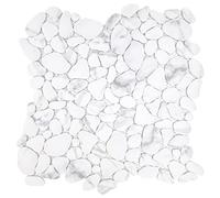 Sunwings Pebble Tile for Shower Floor Border Kitchen Bathroom Backsplash. Marble Stone Looks Wall and Floor Tile, 10 Sheets, Carrara White.