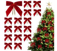 Sunwuun 16 Pcs Christmas Tree Bows,Christmas Red Velvet Bows,Vintage Decorations,Red Velvet Ribbon Bows for Tree,Gift Bows for Wreath Tie,Indoor and Outdoor Decor,Home Holiday Party Gift Wrapping