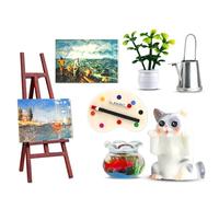 Sunwuun Gnome Accessories, 8 Pieces 1/12 Gnome Accessories, Christmas, Miniature Christmas Dollhouse Accessories, Miniature Gnome Accessories, Painting Art Set with Easel, Potted Plant, Watering Can