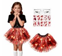 Sunwuun Halloween Costume Children's Bat Set, LED Devil Costume Girls, Devil Costume Children, Devil Horns, Tattoo Sticker, LED Iron Tutu, Carnival Bat Girls (Devil Toy)
