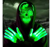Sunwuun Pack of 2 LED Halloween Costume, Halloween LED Horror Mask, Luminous Gloves Set, LED Masks, Scream Ghostface, Carnival Mask, Costumes, Cosplay for Men and Women, Teenagers, Children