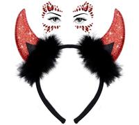 Sunwuun Women Girls Carnival Halloween Devil Horns Headband with Face Jewels Temporary Tattoos,Carnival Party Devil Costume Accessories,Devil Costume Accessories for Women Girls