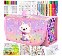 SUNXBUK 64-Piece Children's Colouring Pen Set, Art Set with Pencil Case, Coloured Pencils, Watercolour Pens, Colouring Pages for Children, Gift for 3 4 5 6 7 8 9 Years Old Children