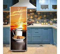 Sunxciast 3D Self Adhesive Fridge Door Cover Wallpaper Fridge Wrap Sticker Food Fruit Freezer Door Full Stickers Decals Family Breakfast,77X200Cm