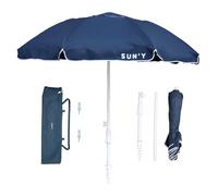 SUN'Y ESCAPES Beach Umbrella - UPF 50+ Recycled Ocean Bound Fabric Canopy, Wind Resistant with Sand Anchor & Tilt - Portable with Carry Bag