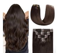 Sunya Clip in Hair Extensions Real Human Dark Brown Remy Hair Extension Clips Seamless Invisible Natural Straight 12 inch 100g/Pack 8pcs Double Drawn Skin Weft