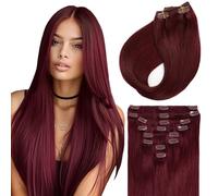 Sunya Clip in Hair Extensions Real Human Hair 7 Pcs Remy Hair Extension Clips in Burgundy Semaless Invisible Straight Double Weft 20 inch 80g/Pack