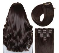 Sunya Clip in Hair Extensions Real Human Hair Dark Brown Human Hair Extenion Clips in 14 inch Semaless 7 Pcs With 16 Clips 70g/Pack
